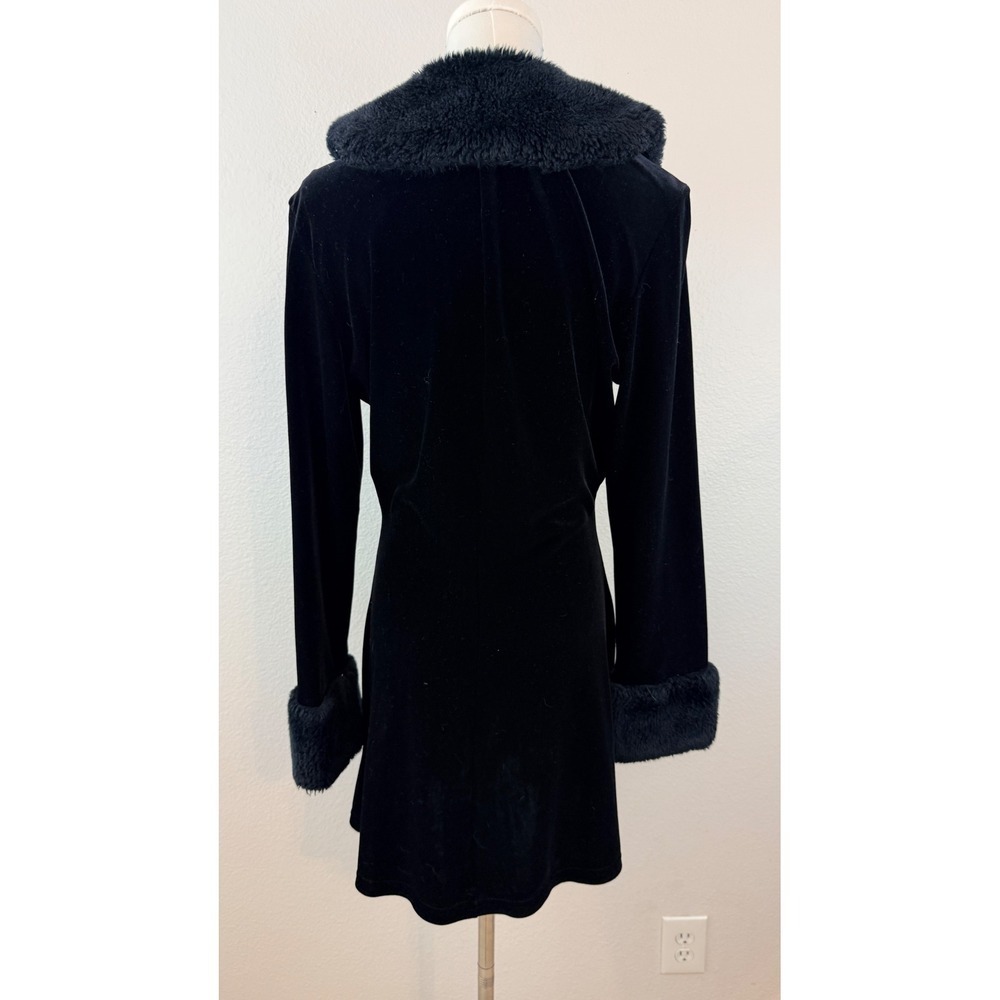BASIC USA Whimsigoth Goth Black Velvet Faux Fur Trim Button Front Coat Large - Picture 7 of 10